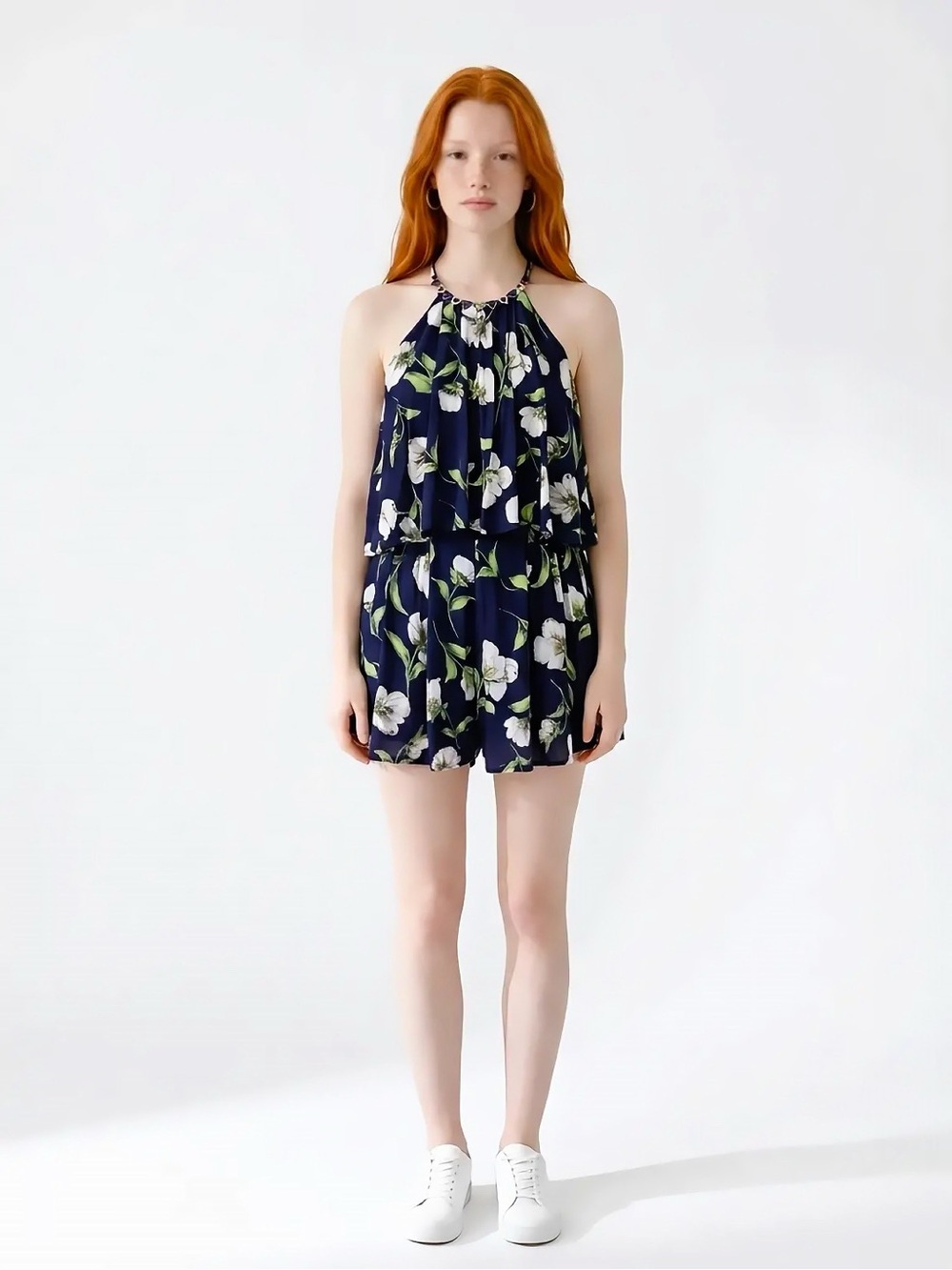 💙Favlux Navy Blue Floral Cotton Cutout Two Piece Look Mini Dress M